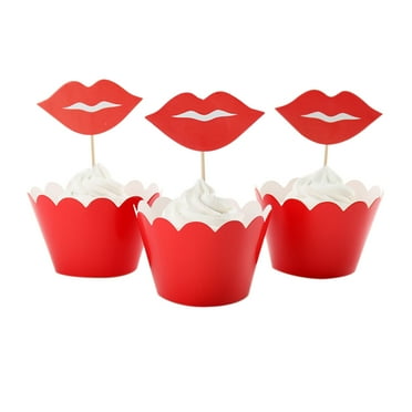 Pingxizhi 12pcs Lip Cupcake Toppers Wrapper Kit For Valentine's Day Party Cake Decoration Christmas Ornament