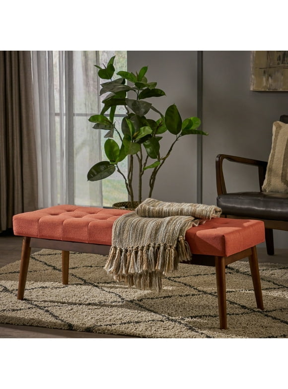 Christopher Knight Home Flavel Tufted Fabric Ottoman Bench by  Coral