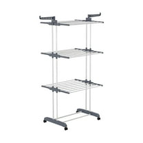 3-Tier Foldable Clothes Drying Rack with Wheels, 77 lb Capacity, Gray