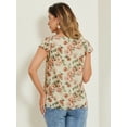 thumbnail image 4 of Unique Bargains Women's Square Neck Floral Ruffle Sleeve Chiffon Blouse Top S Beige Pink, 4 of 6