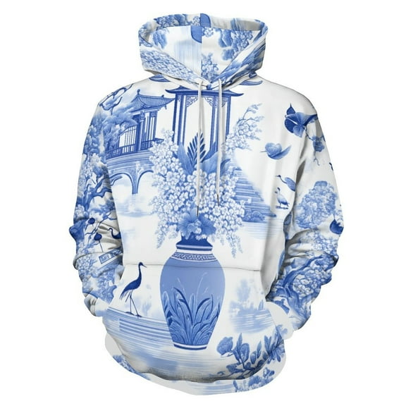 Blue Willow Seamless Pattern 3D Print Hoodie Men Women Autumn Thin Pullover Sweatshirt Vintage Streetwear Tops