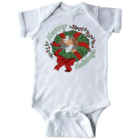 

Inktastic Hoppy Holidays Bunnies in Christmas Wreath with Red Bow Gift Baby Boy or Baby Girl Bodysuit
