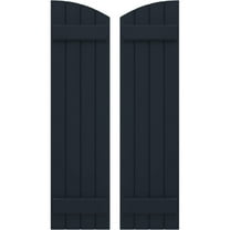 Ekena Millwork 14"W x 73"H Americraft Four Board (2 Batten) Exterior Real Wood Joined Board-n-Batten Shutters w/ Elliptical Top (Per Pair), Starless Night Blue