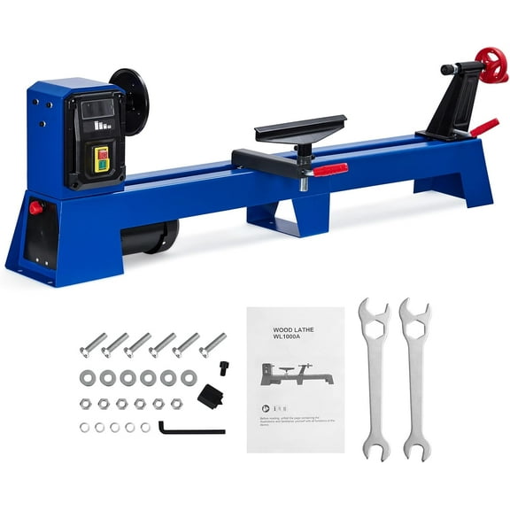 Towallmark Wood Lathe, Benchtop Wood Lathe Machine, Infinitely Variable Speed 1040-2980 RPM, Wood Turning Lathe Machine with Wrench & 2 Chisels for Woodworking, Woodturning