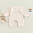 thumbnail image 4 of Toddler Baby Rompers Solid Color Knit Casual Button Crew Neck Long Sleeve Jumpsuit for Newborn Girl Boy, 4 of 8