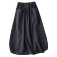 thumbnail image 1 of Women's Fashion Vintage Linen Mid Length High Waisted A Line Skirt - Flaxoid Material, High Waisted Elastic Design - Cute Vintage Style for Spring/Summer, 1 of 2