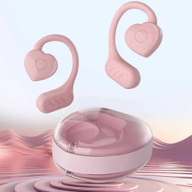 Auriculares inalámbricos con forma de corazón Bluetooth, regalo del Día de San Valentín, reducción de ruido, sonido estéreo, rosa