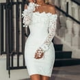 thumbnail image 2 of Off The Shoulder Lace Dress for Women Elegant Classy Sexy Bodycon Mini Dress White Long Sleeve Wedding Dress, 2 of 5