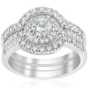 2 ct round enhanced diamond engagement halo wedding ring trio set 14k white gold - Wedding Ring Trios 2 ct round enhanced diamond engagement halo wedding ring trio set 14k white gold - Wedding Ring Trios