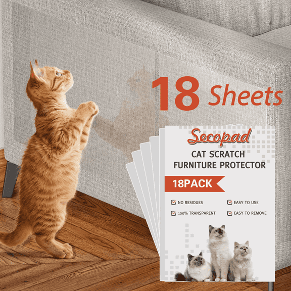18Pcs Large Cat Scratch Furniture Protector, Transparent Couch Protector from Cat Claws, Self Adhesive Anti Pet Deterrent Sofa Cover, with 72 Pins
