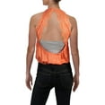 thumbnail image 2 of FREE PEOPLE Womens Orange Lace Snap Closure Sleeveless V Neck Body Suit Bodysuit XS, 2 of 2
