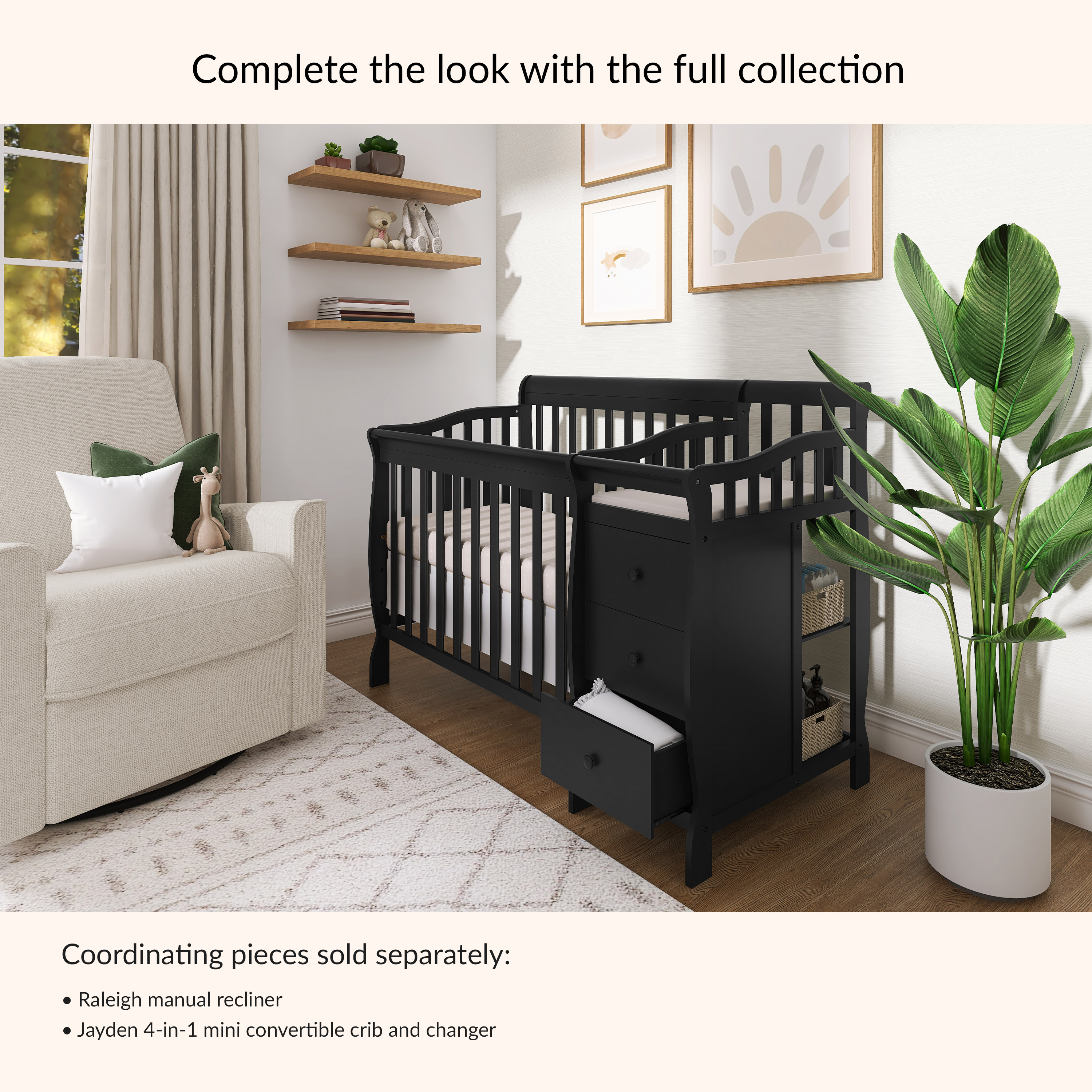Dream On Me Jayden 4-in-1 Convertible Crib with Changer Black
