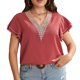 thumbnail image 2 of Blusa de manga corta con cuello en V, blusa de manga corta para mujer, blusa de manga corta para mujer, blusa de encaje con cuello en V, máxima confiabilidad, 2 of 6