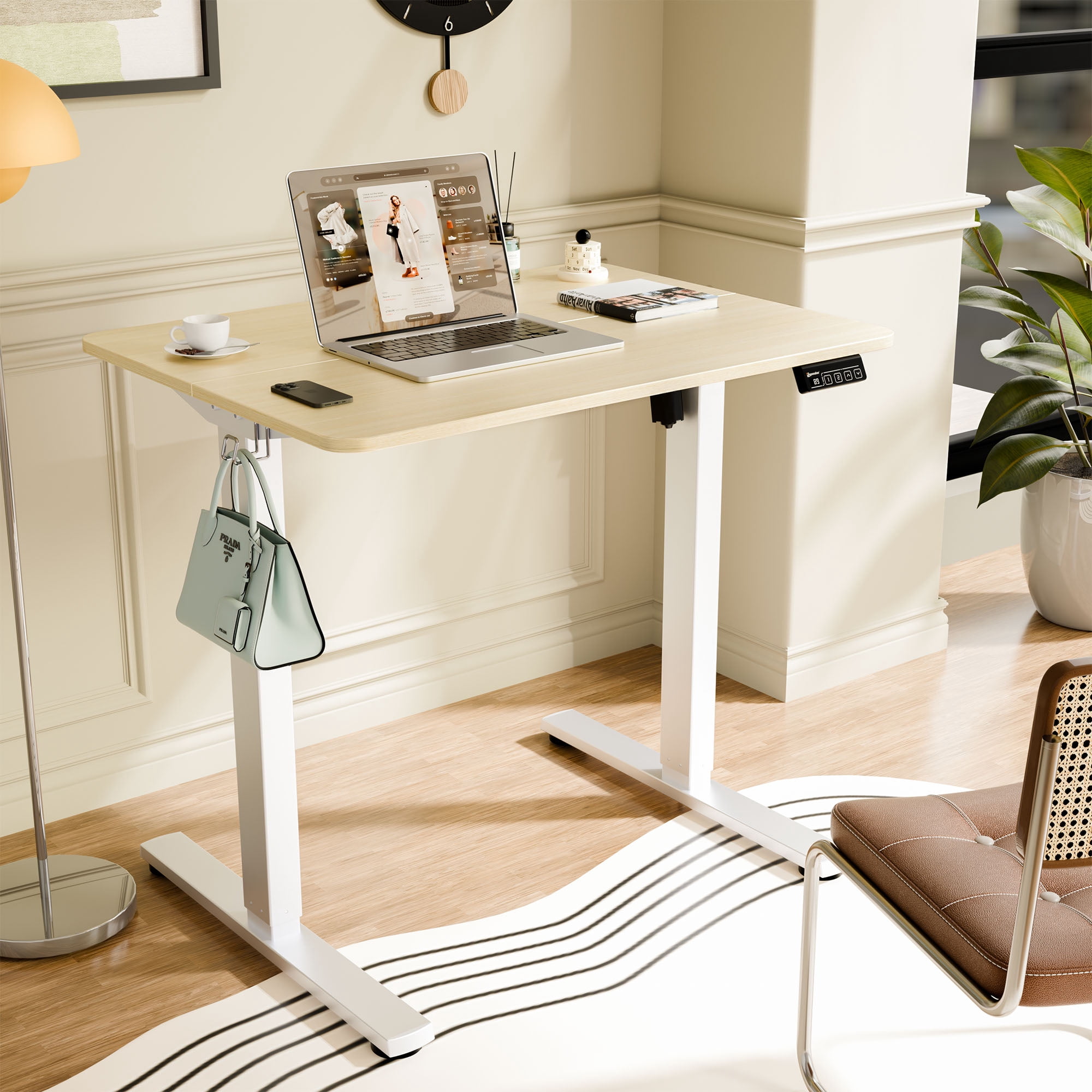 Ergomaker Electric Standing Desk，Height Adjustable Desk with Splice Board，Child Lock & Memory Function，32 x 23.6 inches，Beige