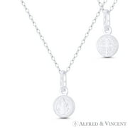 ALFRED & VINCENT St. Benedict of Nursia & Cross Reversible 8mm (0.3in) Medal Pendant & Chain Necklace in .925 Sterling Silver