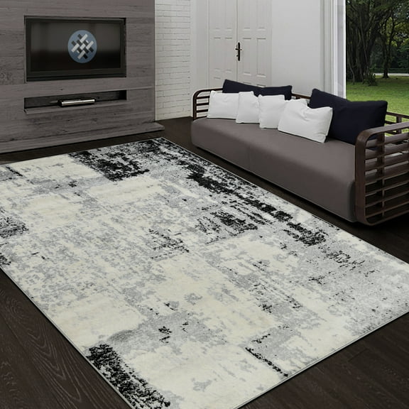 Allstar Modern Accent Rug with Weathered Texture design Black 8' x 10' 8' x 10'