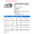 thumbnail image 2 of Left Headlight Assembly - Compatible with 1998 - 2000 Volvo V70 Wagon 4-Door 1999, 2 of 2