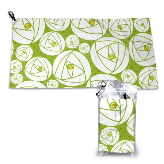 YFYANG Adult Microfiber Portable Travel Towel, Green Abstract Rose Quick Dry Towel with Hiking Buckle PVC Pouch, 16" x 31.5"