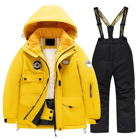 XFHLMJFF Kids Ski Suit Snowsuit With Hooded Children Waterproof Windproof Ski Overall Winter Snowboarding Warm Snow Suits Long Sleeve Jacket and Pants 2Pcs Size 8-10 Years