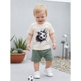 thumbnail image 4 of BemeyourBBs Toddler Baby Boy Football Outfit Infant Baby Boys Summer Clothes Short Sleeve Soccer Graphic T-Shirt and Solid Color Drawstring Pockets Shorts Set Toddler Boys Summer Outfit, 4 of 9