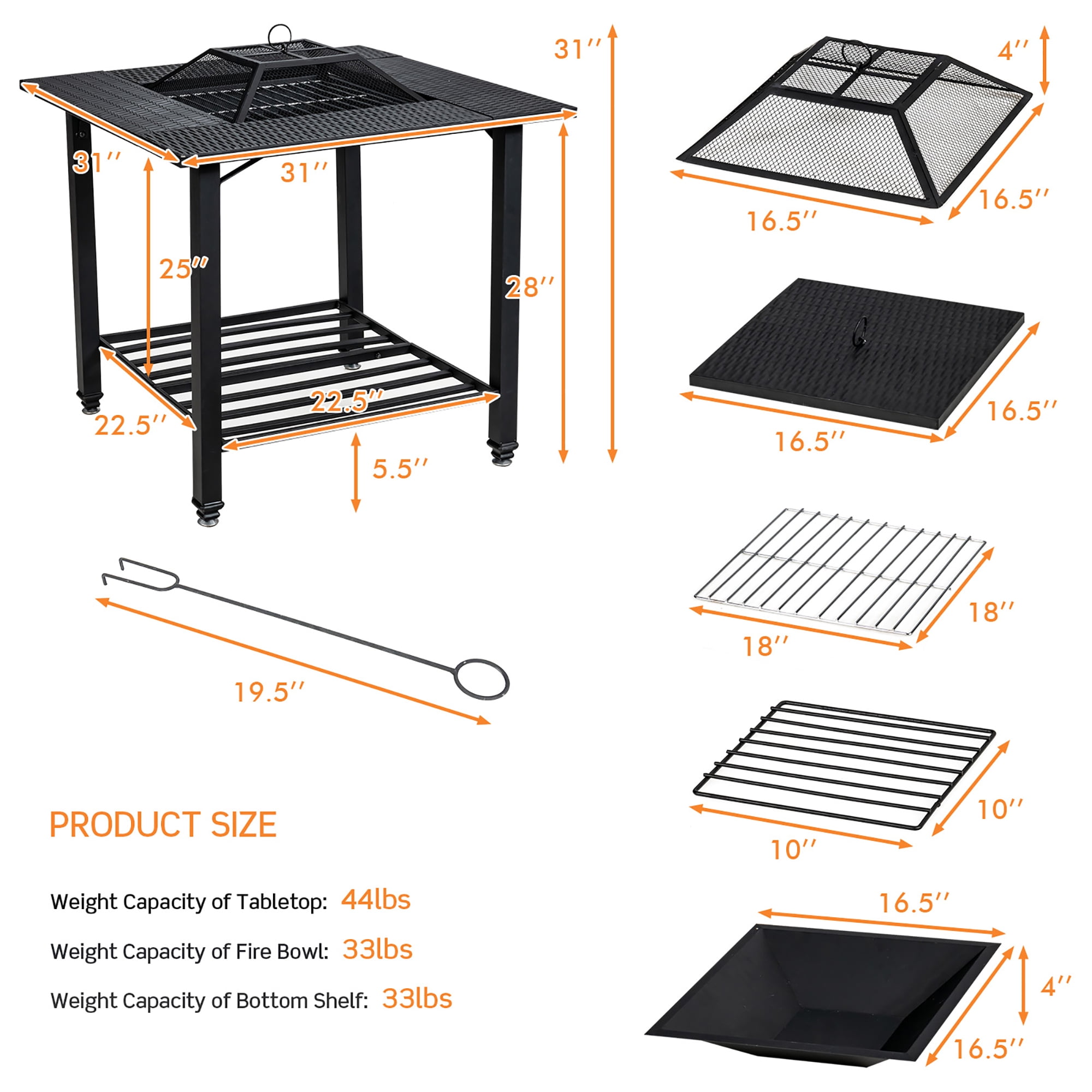 Costway 31'' Outdoor Fire Pit Dining Table Charcoal Wood Burning W/ Cooking BBQ Grate
