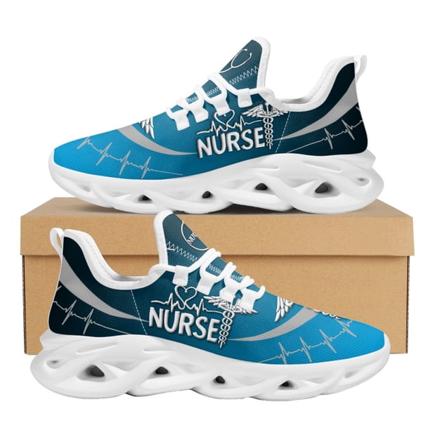 Zapatos de enfermera de verano , zapatillas de malla transpirables, zapatos de plataforma con patrón EMT EMS para mujer, zapatillas planas paramédicas