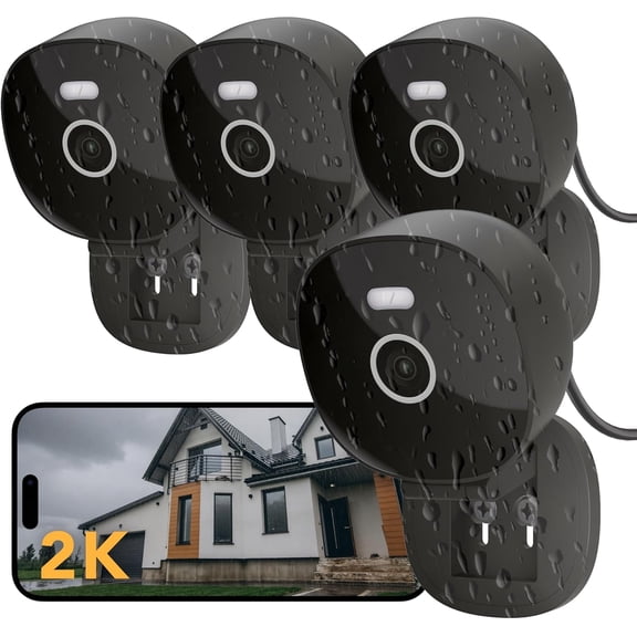 2K Wired Security Camera, Indoor/Outdoor for Home, Pet, Baby, Nanny, IP65 Waterproof Color Night Vision, White Light & Siren, Recording, Motion Detection, Works with Alexa,Pulg in, Black-4P
