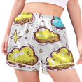 thumbnail image 2 of Women's Satin Pajama Shorts Clouds and Stars Drawn with Pockets, Elastic Waist Sleep Lounge Shorts, 2 of 7