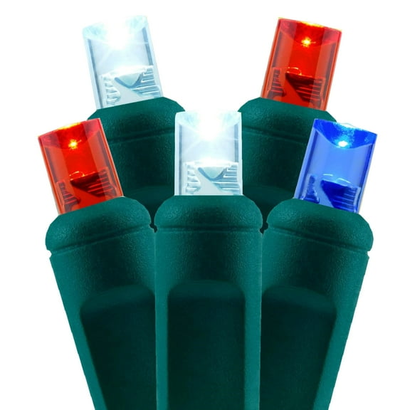 Outdoor Christmas Lights, 24Ft 70 Count Red White Blue Mini 5MM LED String Lights on Green Wire
