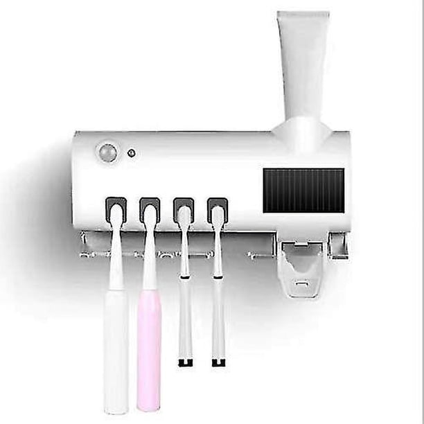 Lymqy Esterilizador de Cepillo de Dientes Esterilización Ultravioleta Inteligente Estante de Esterilización de Cepillo de Dientes Sin Perforación Exprimidor Automático de Pasta de Dientes