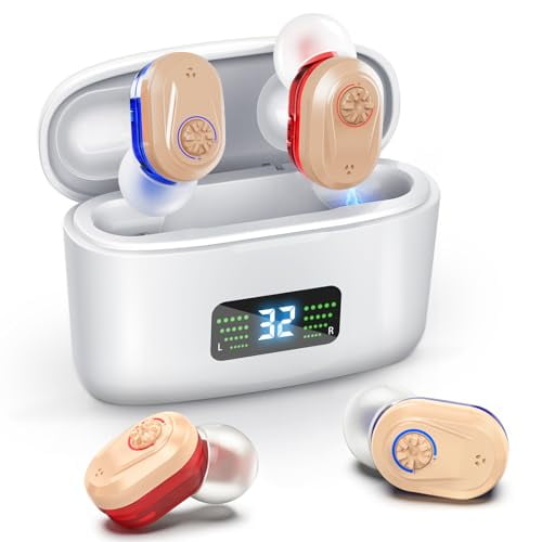 Audífonos Recargables para Seniors con Pantalla Digital HD Estuche de Carga Reducción de Ruido Volumen Ajustable y Amplificador para Pérdida Auditiva