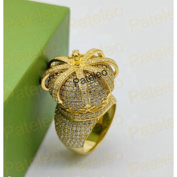 4 Ct Round Cut Lab Created Diamond Men's King Crown Ring 14k Yellow Gold Plated Silver