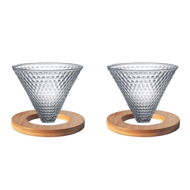 Juego de 2 embudos de café con forma de V y gotero de vidrio con forma de fresa para filtro de café, diámetro interior de 8,8 cm