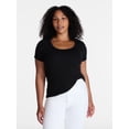 thumbnail image 2 of Time and Tru Women's Ribbed Scoop Neck Tee with Short Sleeves, Sizes XS-XXXL, 2 of 6