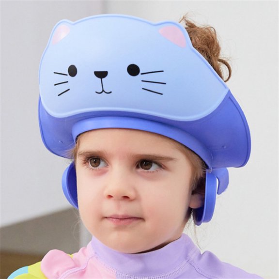 1Pc Baby Shower Cap Shield for Kids Soft Silicone Adjustable 1-10 Years Old Cartoon Cat Shower Cap for Kids Toddler Shower Cap Shield Makes the Kids Bath More Fun