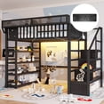 Curated visual reference: Visual Reference: Black Full Metal Loft Bed With 4 Tier Storage Shelves