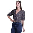 thumbnail image 5 of Moomaya Womens Printed Cotton V-neck Crop Top Elbow Sleeve Summer Clothing Boho Blouse, 5 of 7