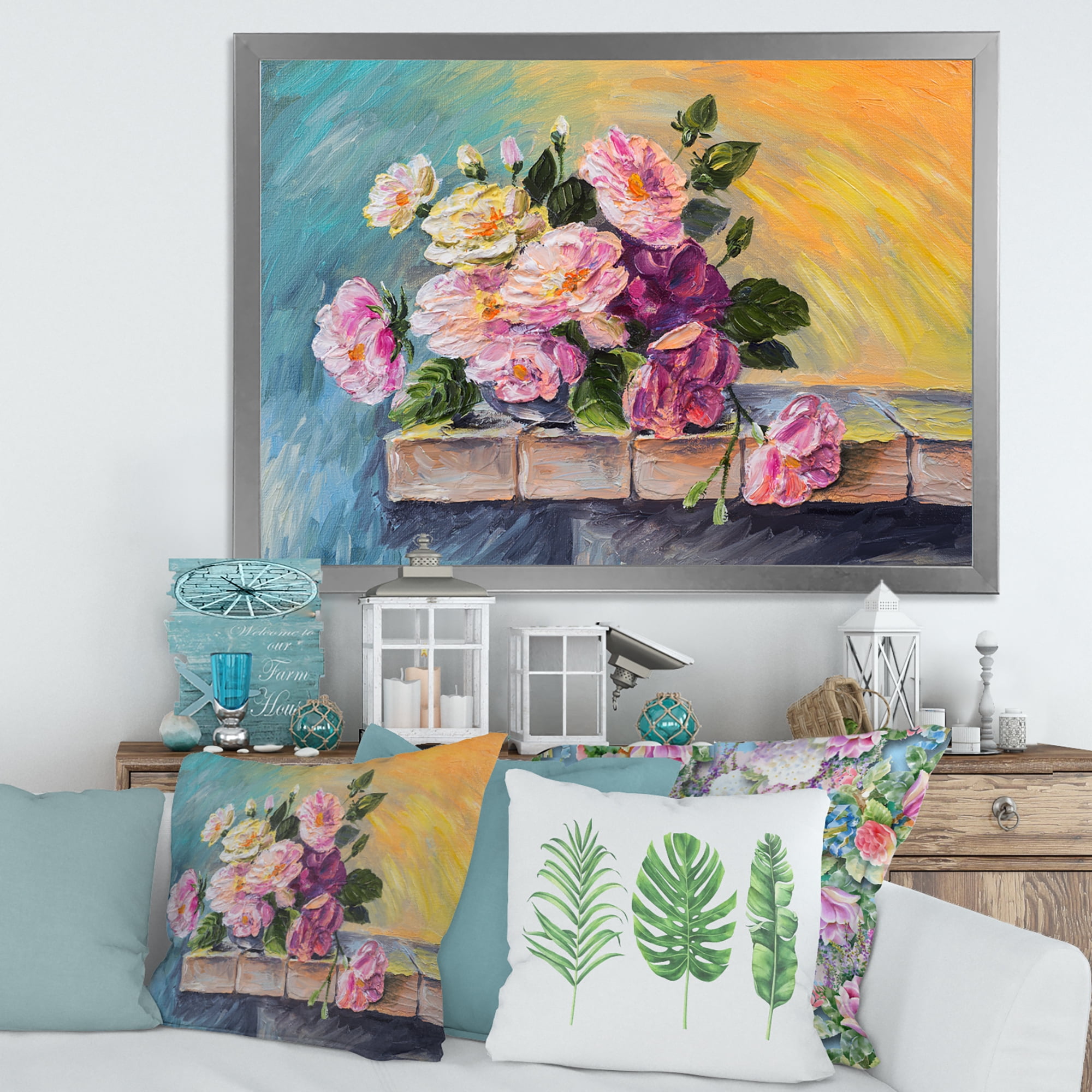 Designart 'Still Life With Bouquet Of Pink Flowers' Traditional Framed Art Print