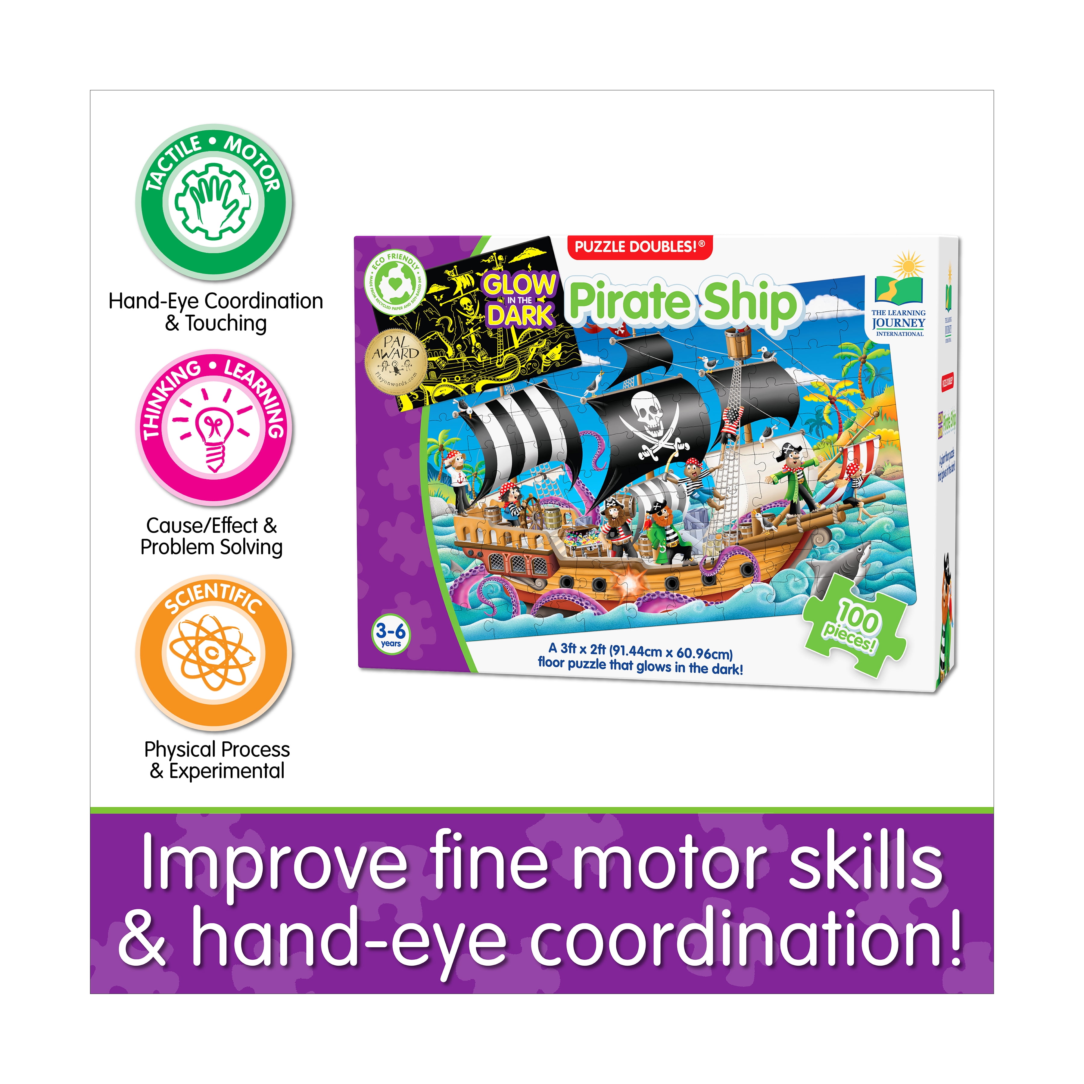 The Learning Journey Puzzle Doubles! - Glow in the Dark Pirate Ship: 100 Pcs