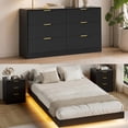 thumbnail image 2 of ASTUVIA 4-Piece Bedroom Set for Adult, Fluted Queen Floating LED Bed Frame with 2 Nightstands and Fluted 6 Drawer Dressers,Black, 2 of 10