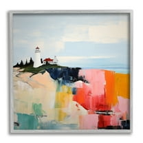 Stupell Industries Abstract Lighthouse View Landscape Painting Gray Framed Art Print Wall Art, 24 x 24