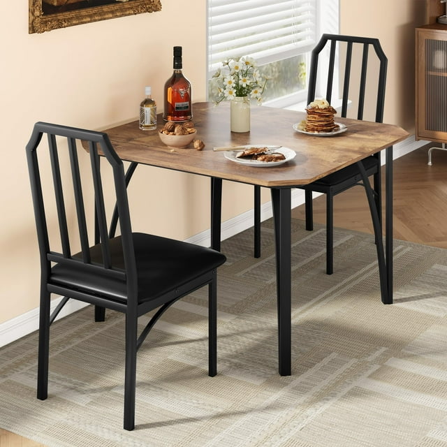 Yiwa Dining Table Set for 2, Kitchen Table and Chairs for 2 with Padded Seats, 3 Piece Dining Room Table Set with Angular Design for Small Space, Home Kitchen, Apartment