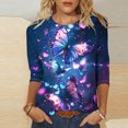 thumbnail image 2 of ZQGJB Cute Butterfly Print Shirts for Women Dressy Casual 3/4 Lenght Sleeve Round Neck Graphic T-Shitrs Top Loose Fit Comfy Tunic Tees Blouse Multicolor#19 L, 2 of 6