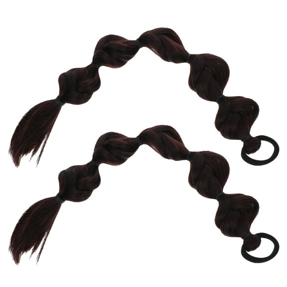 WHAMVOX 2pcs Deep Brown Boxing Braids Hair Extensions Realistic Bubble Ponytail Wig Fashionable Long Braided Hairpieces For Various Party Occasion
