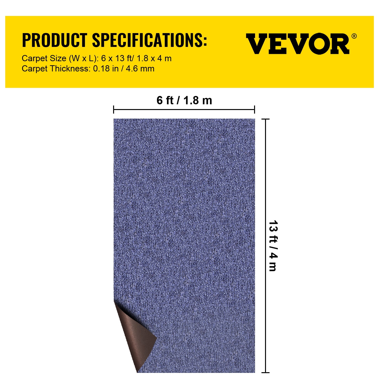 VEVOR Boat Carpet 6x13' Indoor Outdoor Marine Carpet Rug - Size Optional - 32 oz. waterproof patio Anti-slide rug, Blue