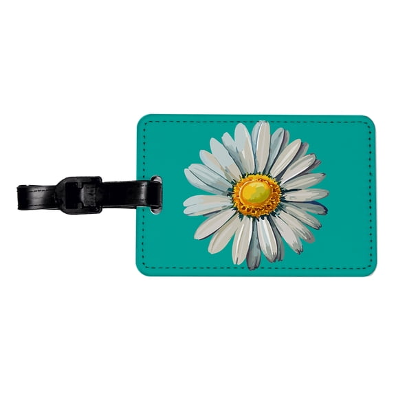 Daisy Daisies Flower White Faux Leather Travel Luggage Tag