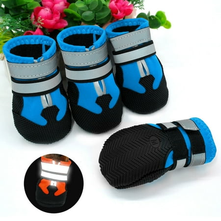 Beirui 4pcs Waterproof Pet Shoes Anti Slip Dog Boots Booties Paw Protect Reflective for Medium Large Dogs Labrador