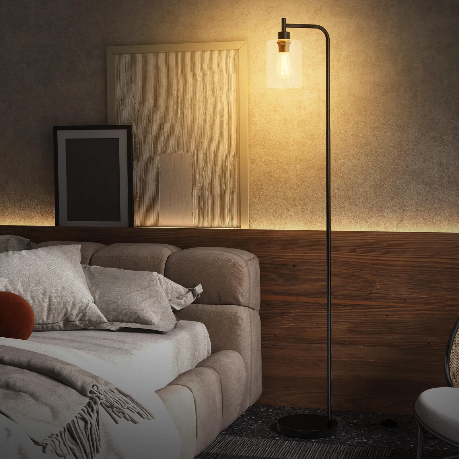 Costway Industrial Floor Lamp with Hanging Glass Lampshade and Foot Switch Modern