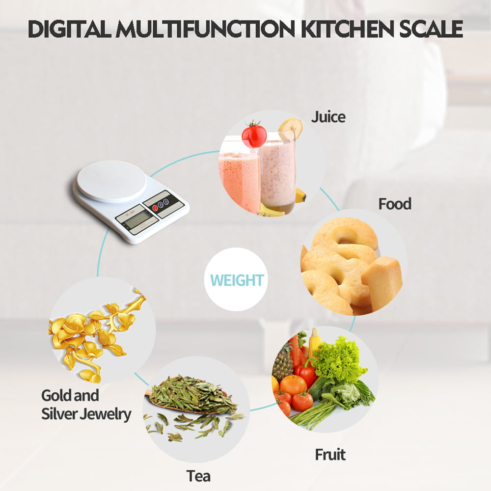 1g-10kg22lbsGram ScaleFood Scale Kitchen Scale for Food Ounces and Grams  Digital Scale LCD Display Multifunction High Precision and One Key to Zero  for Baking and Cooking 304 Stainless Steel 