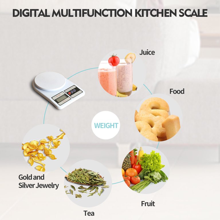 Digital kitchen scale with 1 gram (0.04 oz) resolution, 10+ lb